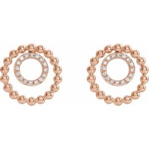 14K Rose Gold 1/10 CTW Natural Diamond Beaded Circle Earrings