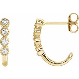 14K Yellow Gold 1/4 CTW Natural Diamond J-Hoop Earrings