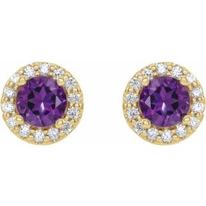 14K Yellow Gold Natural Amethyst & 1/10 CTW Natural Diamond Earrings – image 2