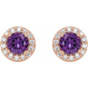 14K Rose Gold Natural Amethyst & 1/10 CTW Natural Diamond Earrings – image 2