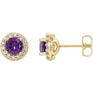 14K Yellow Gold Natural Amethyst & 1/10 CTW Natural Diamond Earrings