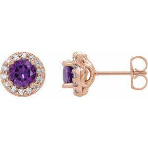 14K Rose Gold Natural Amethyst & 1/10 CTW Natural Diamond Earrings