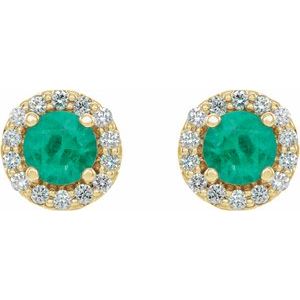 14K Yellow Gold Lab-Grown Emerald & 1/4 CTW Natural Diamond Earrings – image 2