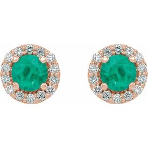 14K Rose Gold Lab-Grown Emerald & 1/4 CTW Natural Diamond Earrings – image 2