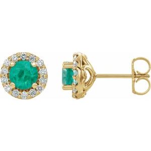 14K Yellow Gold Lab-Grown Emerald & 1/3 CTW Natural Diamond Earrings
