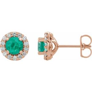 14K Rose Gold Lab-Grown Emerald & 1/4 CTW Natural Diamond Earrings