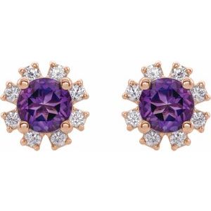 14K Rose Gold Natural Amethyst & .06 CTW Natural Diamond Earrings – image 2