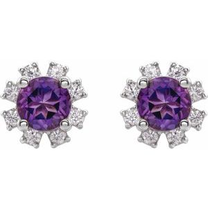 14K White Gold  Natural Amethyst & .06 CTW Natural Diamond Earrings – image 2