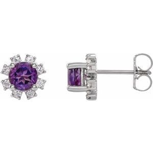 14K White Gold  Natural Amethyst & .06 CTW Natural Diamond Earrings