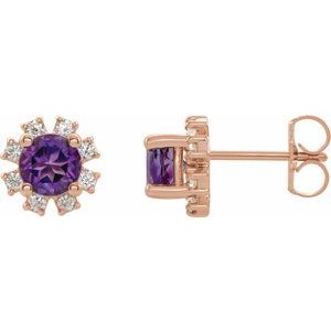 14K Rose Gold Natural Amethyst & .06 CTW Natural Diamond Earrings
