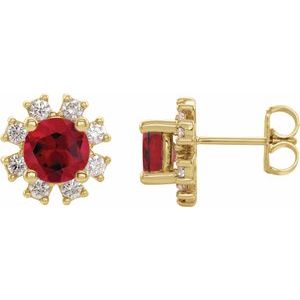 14K Yellow Gold Lab-Grown Ruby & .06 CTW Natural Diamond Earrings