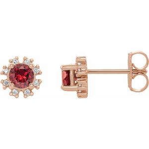 14K Rose Gold Natural Ruby & .06 CTW Natural Diamond Earrings