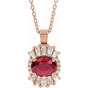 14K Rose Gold Natural Ruby & 1/3 CTW Natural Diamond 16-18" Necklace