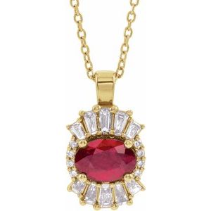 14K Yellow Gold Natural Ruby & 1/3 CTW Natural Diamond 16-18" Necklace