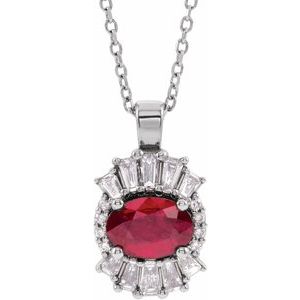 Platinum Natural Ruby & 1/3 CTW Natural Diamond 16-18" Necklace