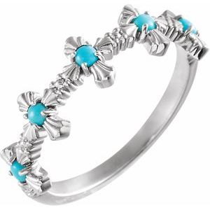 14K White Gold Natural Turquoise Cross Ring