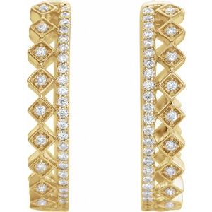 14K Yellow Gold 1/4 CTW Natural Diamond Geometric 18.75 mm Hoop Earrings – image 2