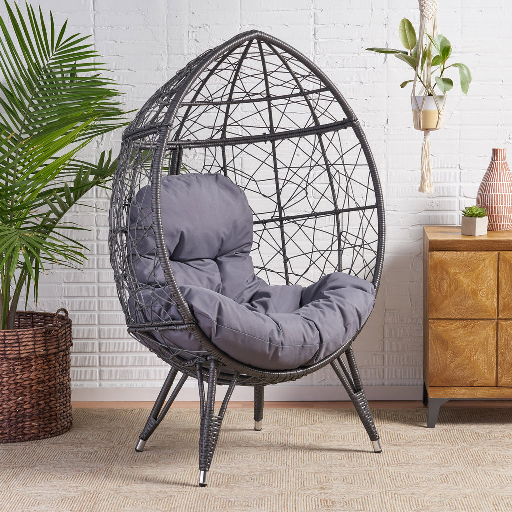 Cosmos Round Hammered Iron Teardrop Chair, Grey