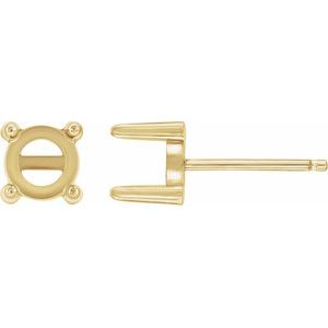 14K Yellow Gold 8 mm Round 4-Prong Cabochon Earring Mounting
