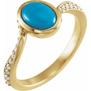 14K Yellow Gold Natural Turquoise Cabochon & 1/5 CTW Natural Diamond Ring