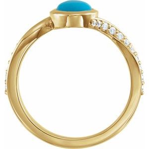 14K Yellow Gold Natural Turquoise Cabochon & 1/5 CTW Natural Diamond Ring