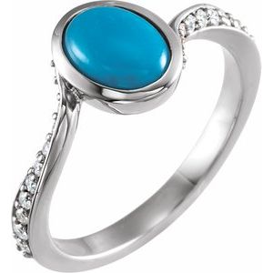 14K White Gold Natural Turquoise Cabochon & 1/5 CTW Natural Diamond Ring