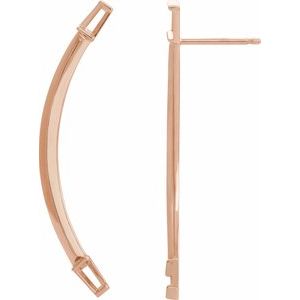 14K Rose Gold Right Curved Bar Earring Mounting