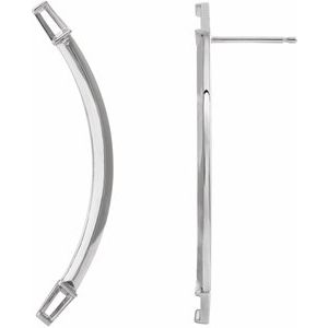 14K White Gold Left Curved Bar Earring Mounting