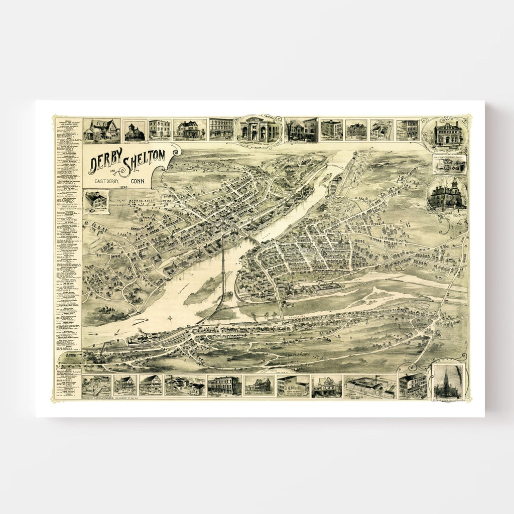 Vintage Map of Derby, Connecticut 1898