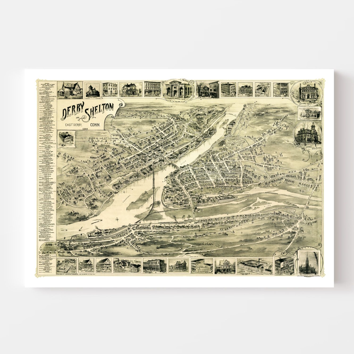 Vintage Map of Derby, Connecticut 1898
