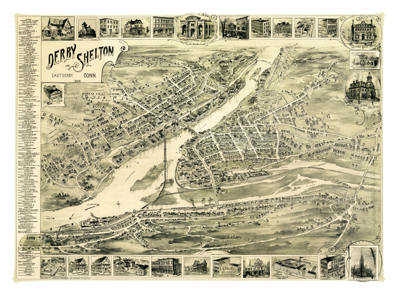 Vintage Map of Derby, Connecticut 1898