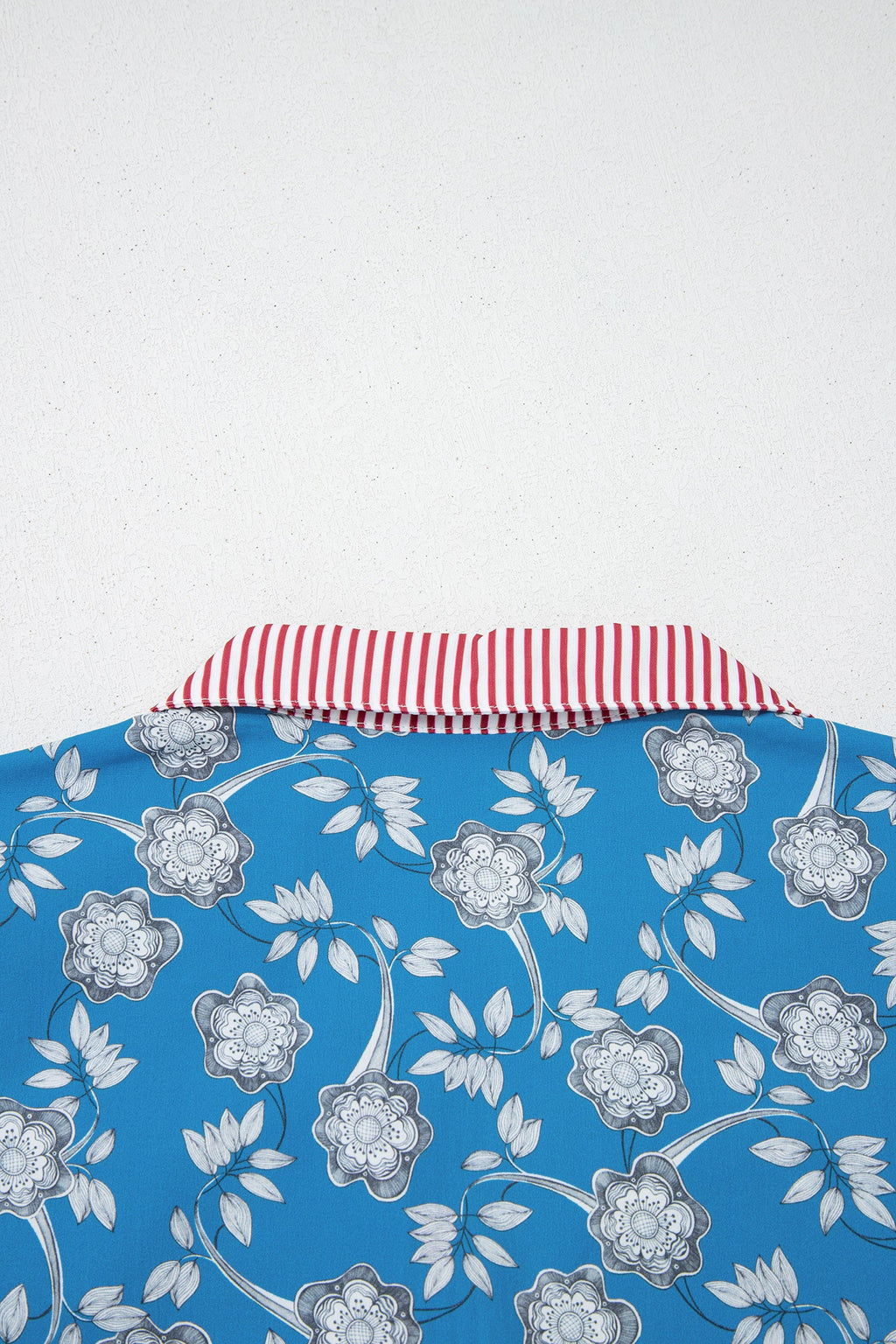 Floral Stripe Trim Button Neck Short Sleeve Blouse