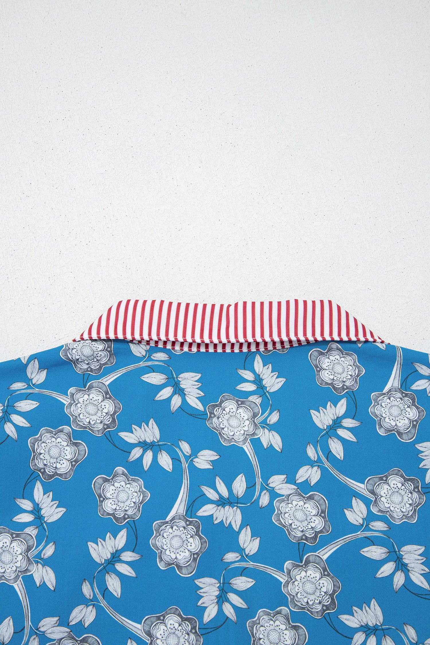 Floral Stripe Trim Button Neck Short Sleeve Blouse