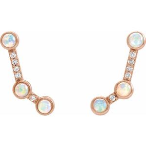 14K Rose Gold Natural Ethiopian Opal & .08 CTW Natural Diamond Ear Climbers – image 2