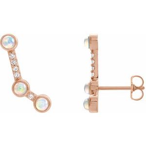14K Rose Gold Natural Ethiopian Opal & .08 CTW Natural Diamond Ear Climbers