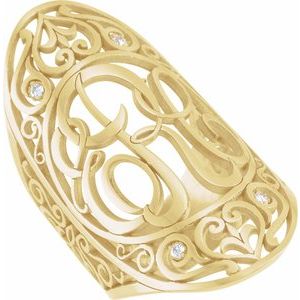 14K Yellow Gold-Plated Sterling Silver .04 CTW Natural Diamond 3-Initials Script Monogram Ring