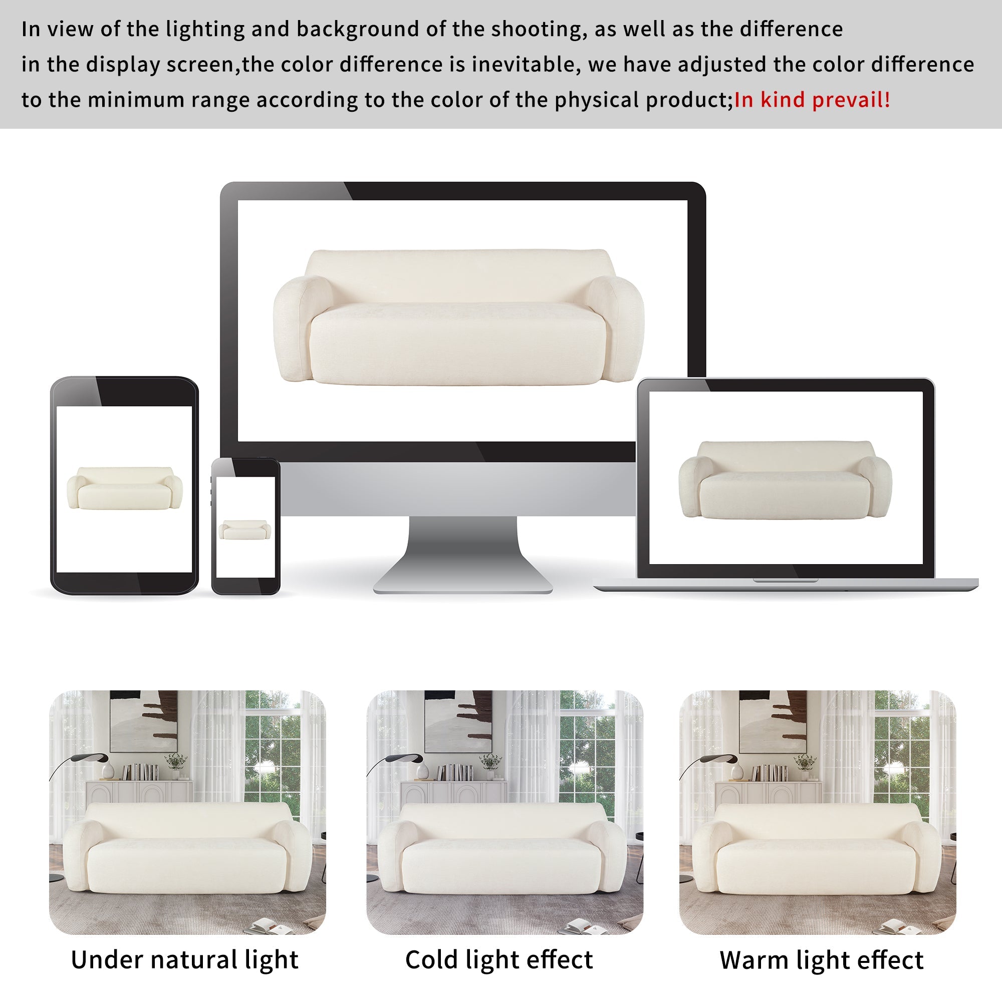 U_Style 81.5' Minimalist Compression Sofa, Curved Design, 3-Seater Casual Sofa for Living Rooms, Bedrooms, and Apartments