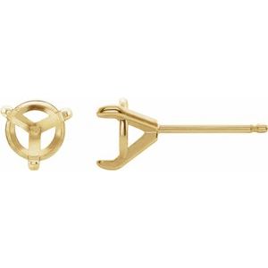 14K Yellow Gold 5 mm Round 3-Prong Claw Cocktail-Style Earring Mounting