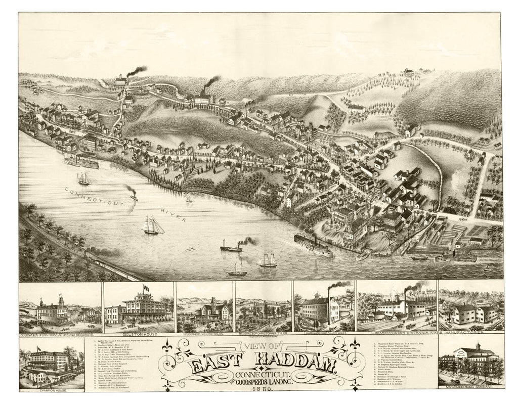 Vintage Map of East Haddam, Connecticut 1880