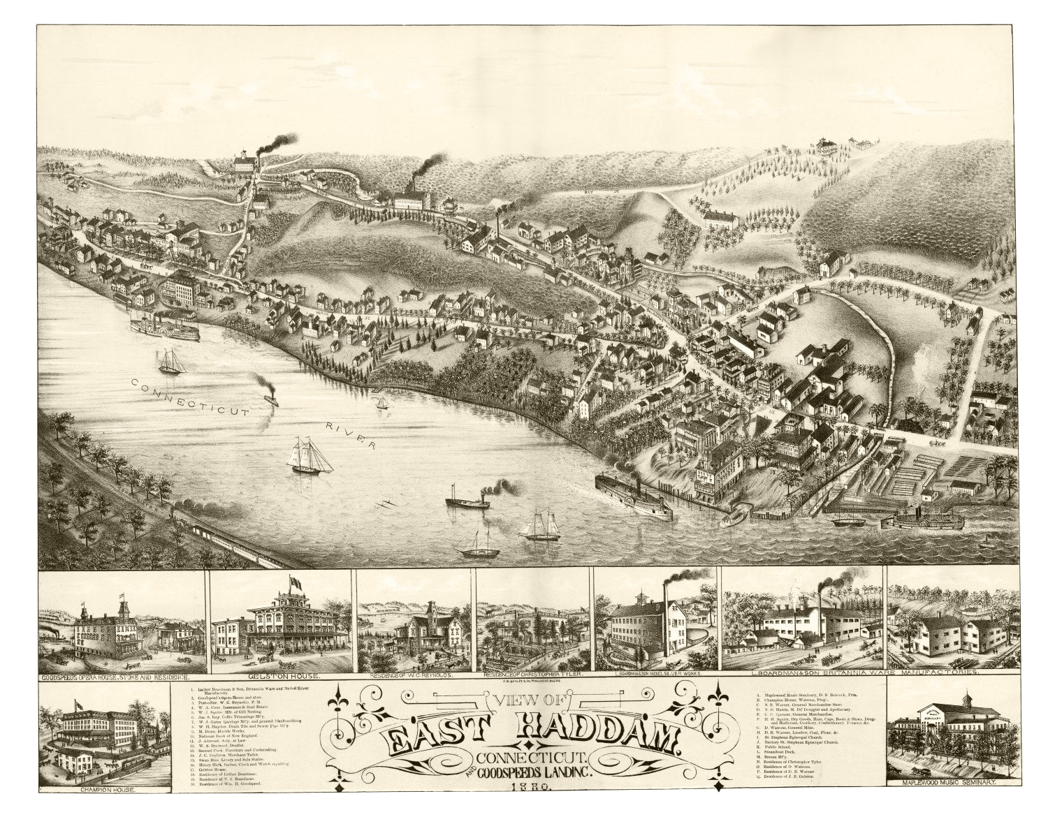 Vintage Map of East Haddam, Connecticut 1880