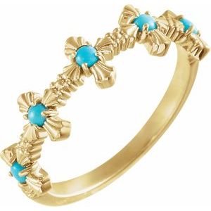 14K Yellow Gold Natural Turquoise Cross Ring