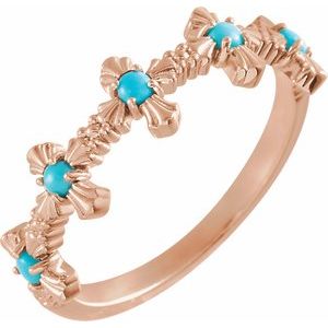 14K Rose Gold Natural Turquoise Cross Ring