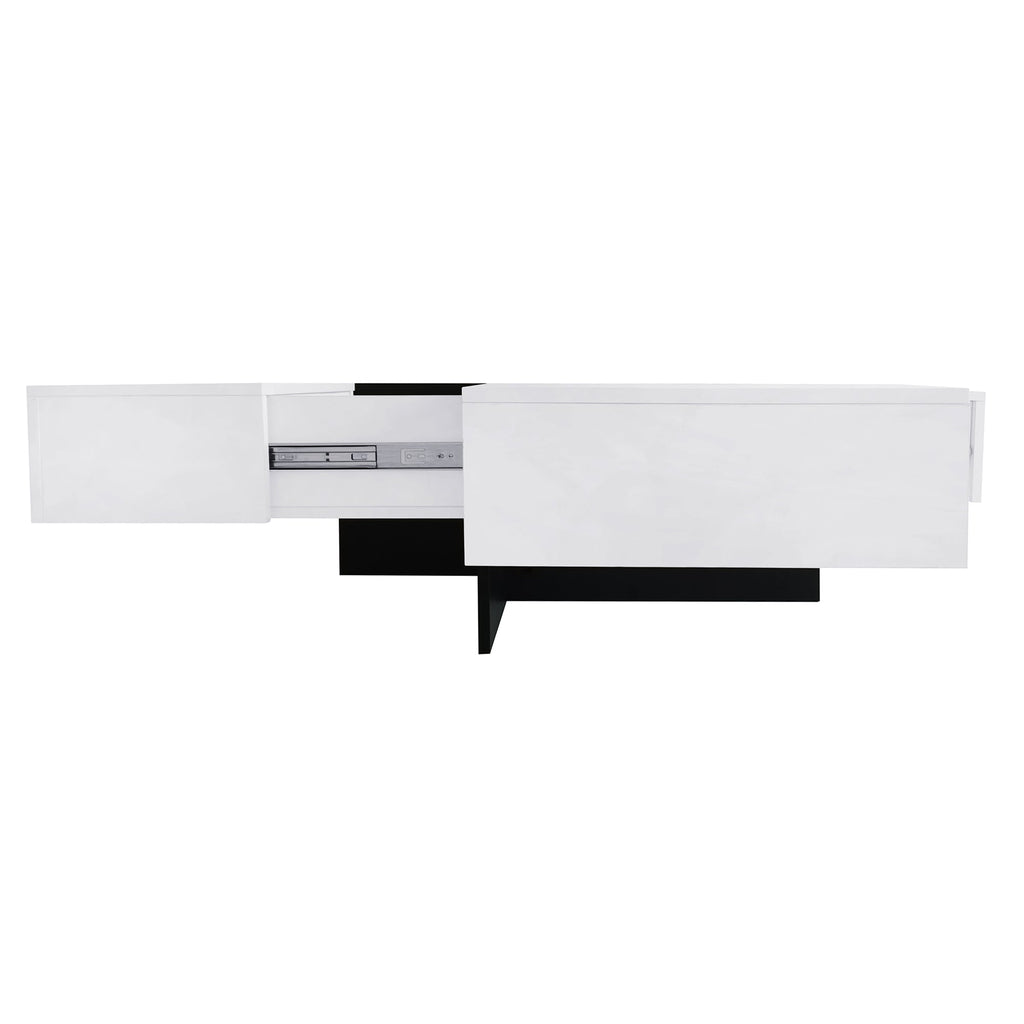 ON-TREND Unique Design Coffee Table with 4 Hidden Storage Compartments, Square Cocktail Table with Extendable Sliding Tabletop, UV High-gloss Design Center Table for Living Room, 31.5'x 31.5'