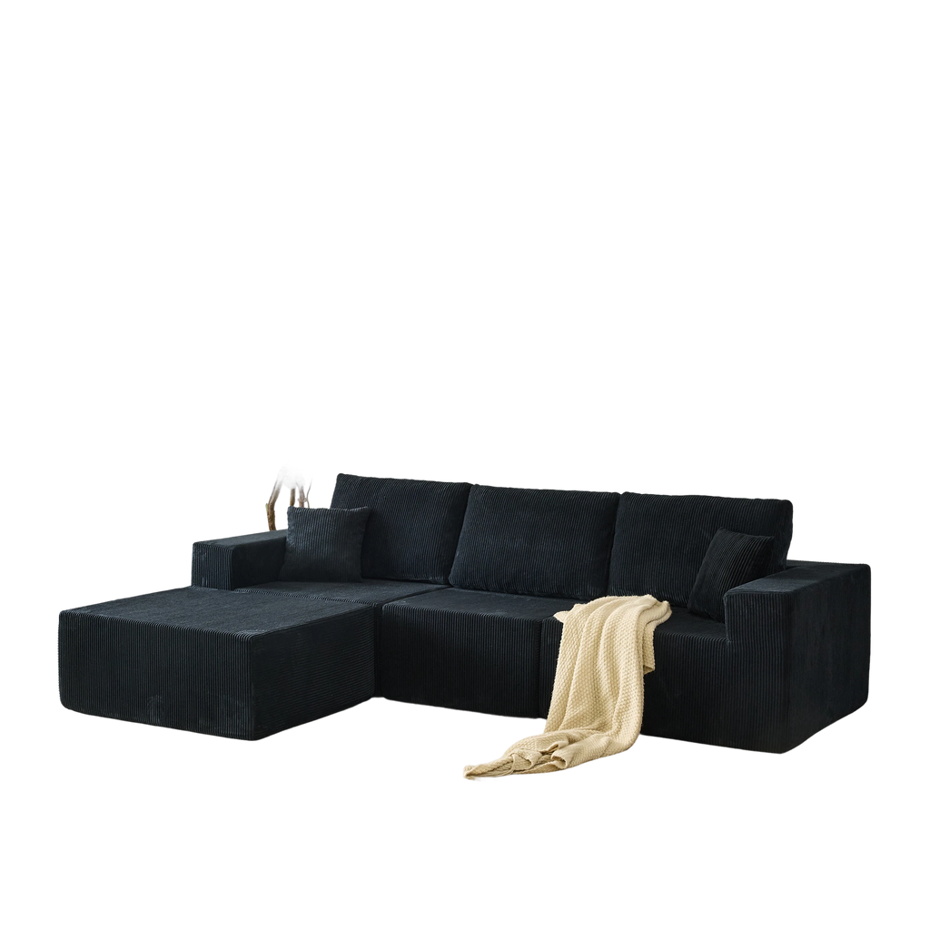 110' Cloud Modular Sectional Sofa,Boneless Couch, No Assembly, 3 seater with Ottoman & 2 Pillows, Perfect for Living Rooms and Bedrooms