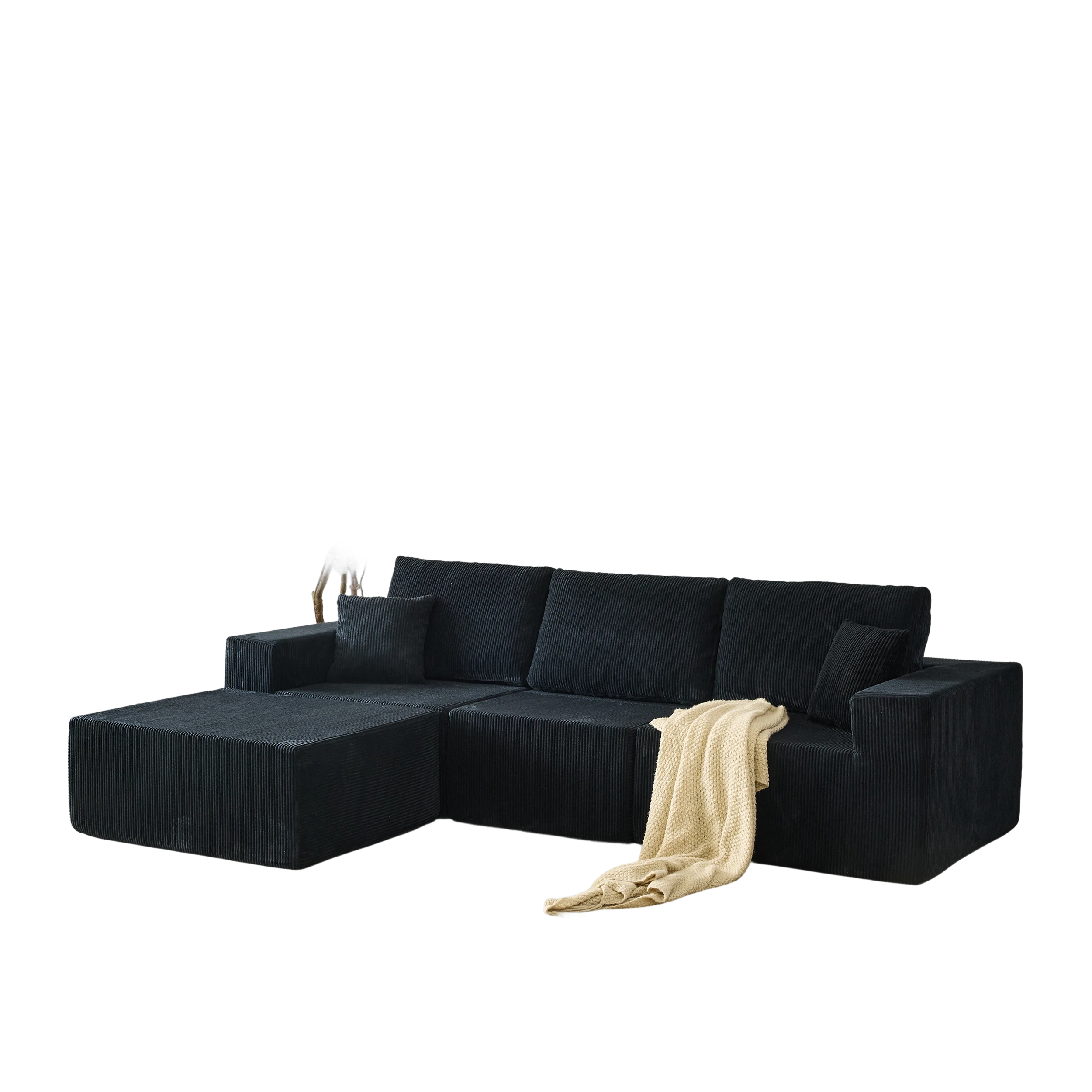 110' Cloud Modular Sectional Sofa,Boneless Couch, No Assembly, 3 seater with Ottoman & 2 Pillows, Perfect for Living Rooms and Bedrooms
