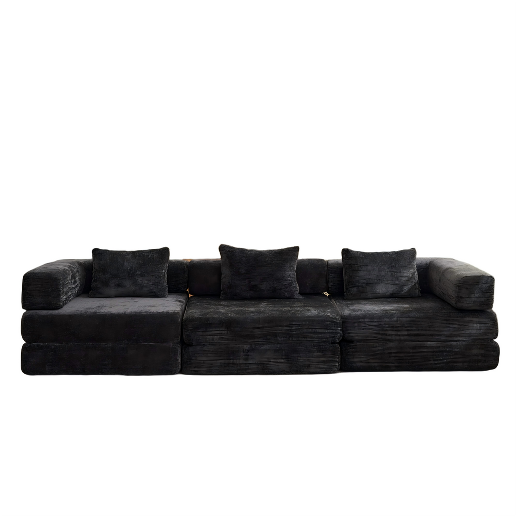 Compression Sofa,Convertible Floor Sofa Bed with Fixed-Shape Frame, Boneless Modular Sectional Sofa,No Assembly Required,Chenille fabric,for Living Room Bedroom,Black