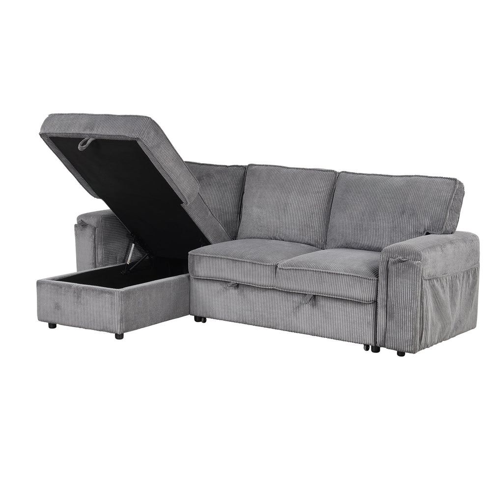 U_STYLE Upholstery Sleeper Sectional Sofa with Storage Bags and 2 cup holders  on Arms