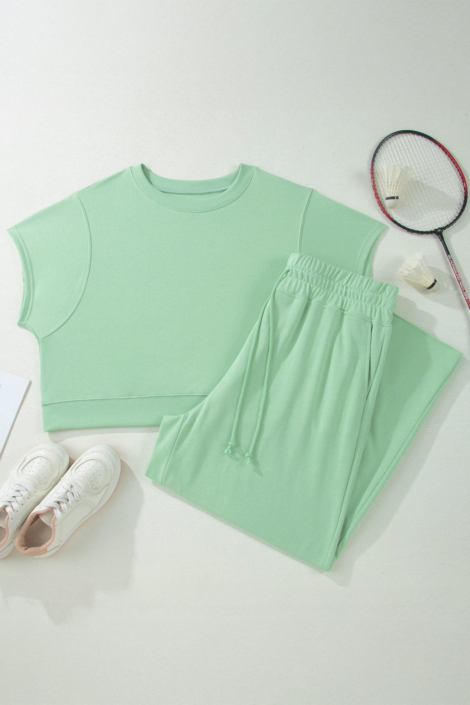 Plus Size Solid Top & Drawstring Pants Set