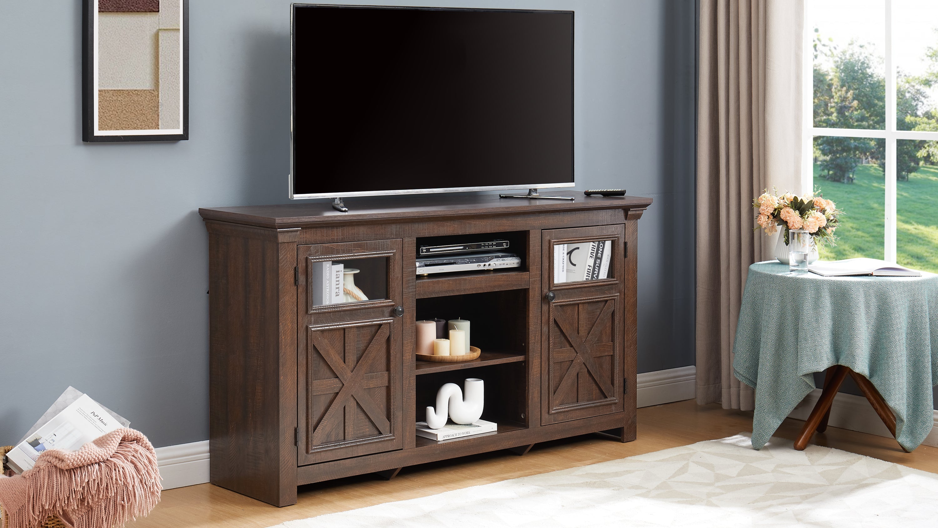 2 Doors Cabinet Farmhouse  Cabinet, Farmhouse TV Stand Barn Design,Modern Farmhouse TV Media Stand, Large Barn Inspired Home Entertainment Console,Espresso, 60.23'W*15.35'D*31.7'H
