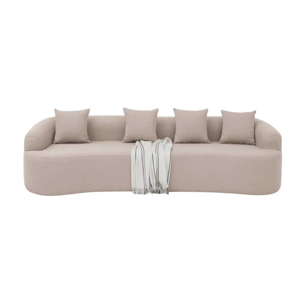 Curved Modular Sectional Sofa in Lamb's Wool Fabric, Modern Minimalist Style, Compressed (No Assembly Required), Comfy for Living Room & Bedroom - Brown